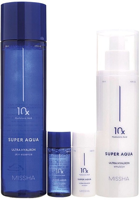 Gesichtspflegeset - Missha Super Aqua Ultra Hyalron Set (Gesichtsessenz 200ml + Gesichtsessenz Mini 30ml + Gesichtsemulsion 130ml + Gesichtsemulsion Mini 30ml)  — Bild N1