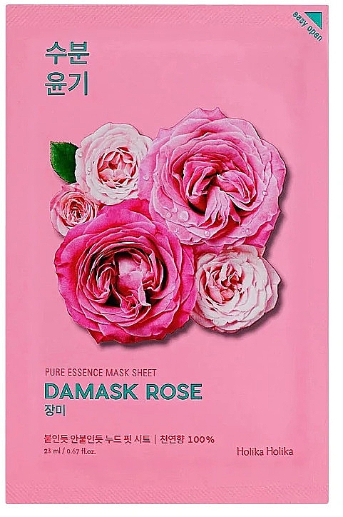 Feuchtigkeitsspendende und aufhellende Gesichtsmaske mit Damaszener Rose - Holika Holika Pure Essence Mask Sheet Damask Rose