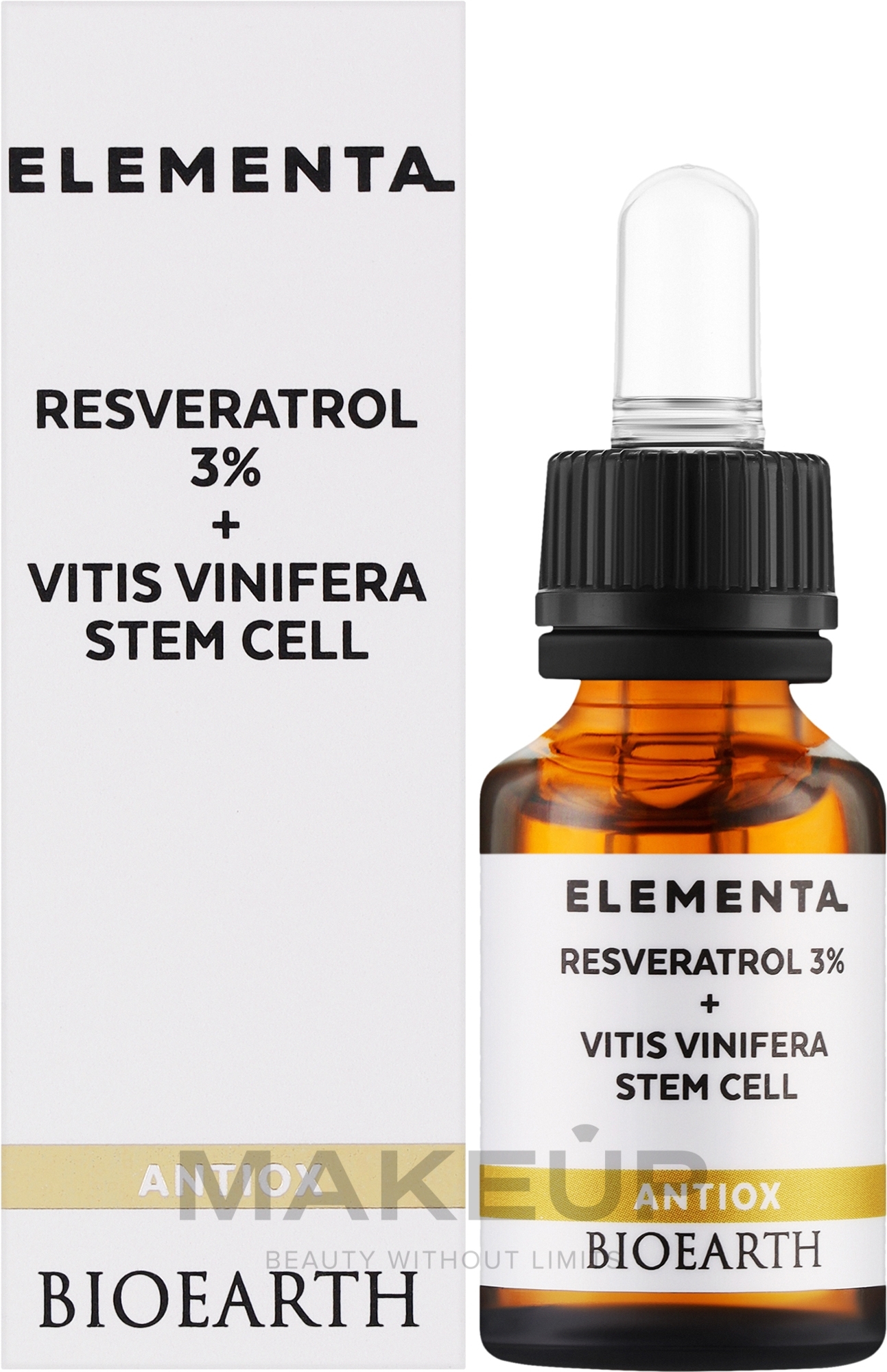 Antioxidatives Gesichtsserum - Bioearth Elementa Antiox Resveratrol 3% + Vitis Vinifera Stem Cell  — Bild 15 ml