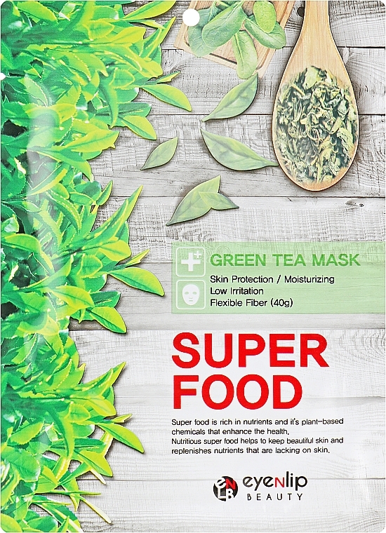 GESCHENK! Tuchmaske für das Gesicht Grüner Tee - Eyenlip Super Food Green Tea Mask — Bild N1