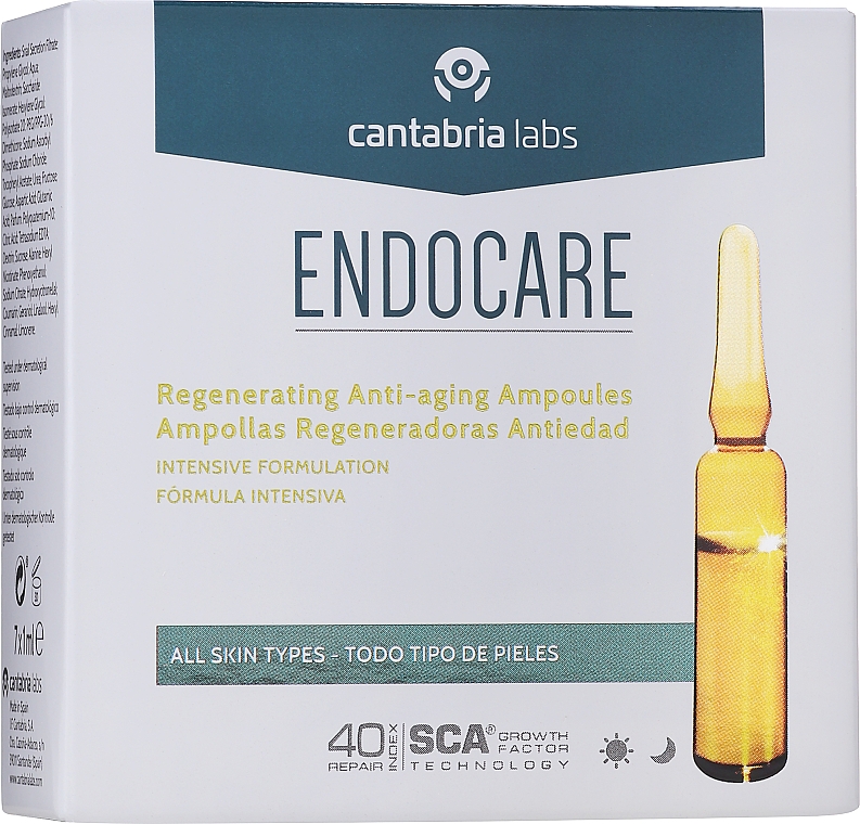 Regenerierende Anti-Falten Gesichtsampullen mit Vitaminen und Schneckenschleim-Extrakt - Cantabria Labs Endocare Ampoules — Bild N2