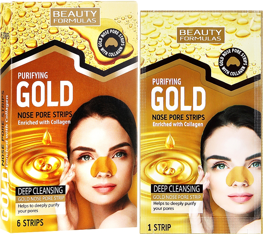 Porenverfeinernde Mitesser-Pflaster für Nase mit Kollagen - Beauty Formulas Purifying Gold Nose Pore Strips