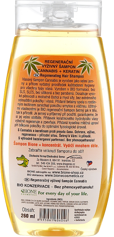 Pflegendes Shampoo mit Cannabisextrakt, Azelainsäure und Keratin - Bione Cosmetics Cannabis Regenerative Nourishing Shampoo — Bild N3