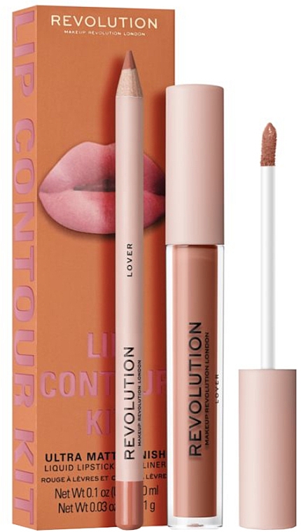 Lippen-Make-up Set (Lipgloss 3ml + Lippenkonturenstift 1g) - Makeup Revolution Lip Contour Kit Lover — Bild N1