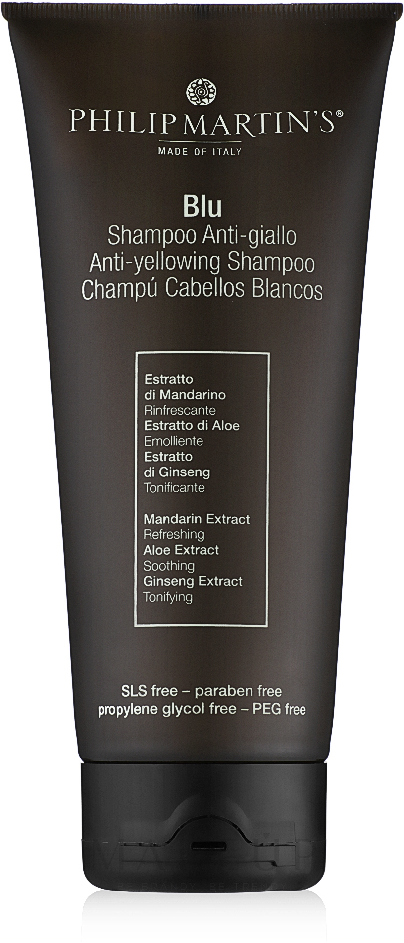 Anti-Gelbstich Shampoo für blondes Haar - Philip Martin's Blu Anti-yellowing Shampoo — Bild 200 ml