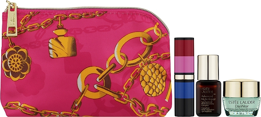 GESCHENK! Kosmetiktasche mit Inhalt rosa - Estee Lauder Daywear Eye Lote (Gesichtsserum 7ml + Augencreme 7ml + Lippenstift)  — Bild N1