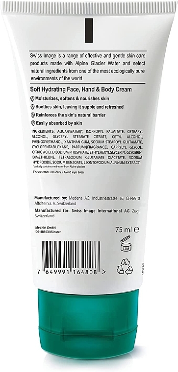 Sanfte Feuchtigkeitscreme für Gesicht, Hände und Körper - Swiss Image Soft Hydrating Face, Hand & Body Cream — Bild N2