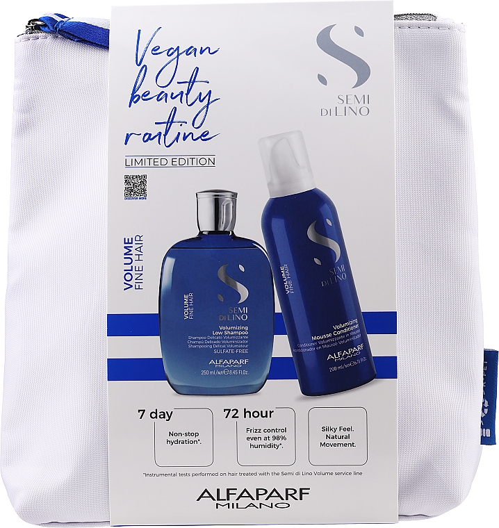 Haarpflegeset - Alfaparf Semi Di Lino Volume (Haarshampoo 250ml + Conditioner 200ml + Kosmetiktasche) — Bild N1