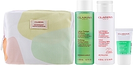 Gesichtspflegeset - Clarins Cleansing Bag Combination & Oily Skin (Reinigungsmilch 200ml + Gesichtslotion 200ml + Gesichtspeeling 15ml + Kosmetiktasche 1 St.)  — Bild N2