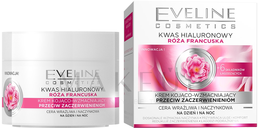 Glättende Anti-Falten Gesichtscreme für empfindliche und Kapillarhaut mit Hyaluronsäure - Eveline Cosmetics Face Cream — Bild 50 ml