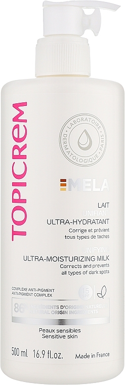 Ultra feuchtigkeitsspendende Körperlotion - Topicrem Mela Unifying Ultra-Moisturizing Milk SPF 15 — Bild N1