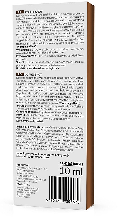 Biorevitalisierendes Serum für die Haut um die Augen - APIS Professional Coffee Shot Biorevitalizing Eye Serum — Bild N2