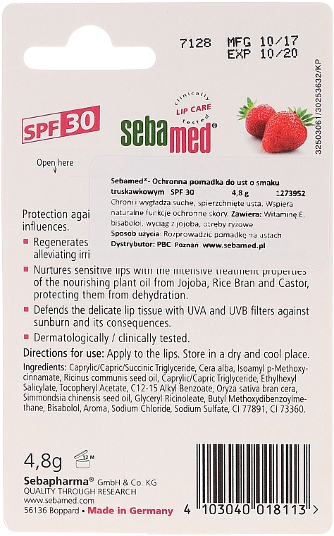 Lippenbalsam mit Erdbeergeschmack - Sebamed Lip Defense Stick SPF30 Strawberry — Bild N2