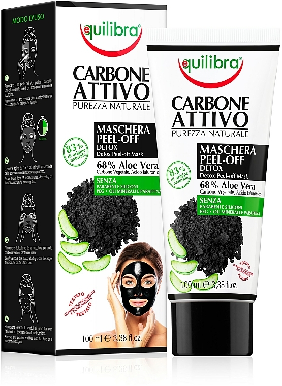 Entgiftende Peel-Off Gesichtsmaske mit Aloe Vera und Aktivkohle - Equilibra Active Charcoal Detox Peel-Off Mask