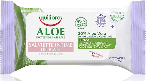 Hypoallergene Intim-Pflegetücher mit Aloe Vera 12 St. - Equilibra Aloe Intimate Wipes — Bild N1