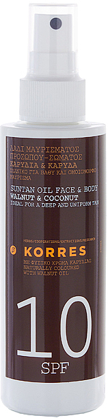 Bräunungsöl für Gesicht und Körper mit Nussbaum und Kokos - Korres Clear Sunscreen Body Face Walnut Coconut Oil SPF10 — Bild N1