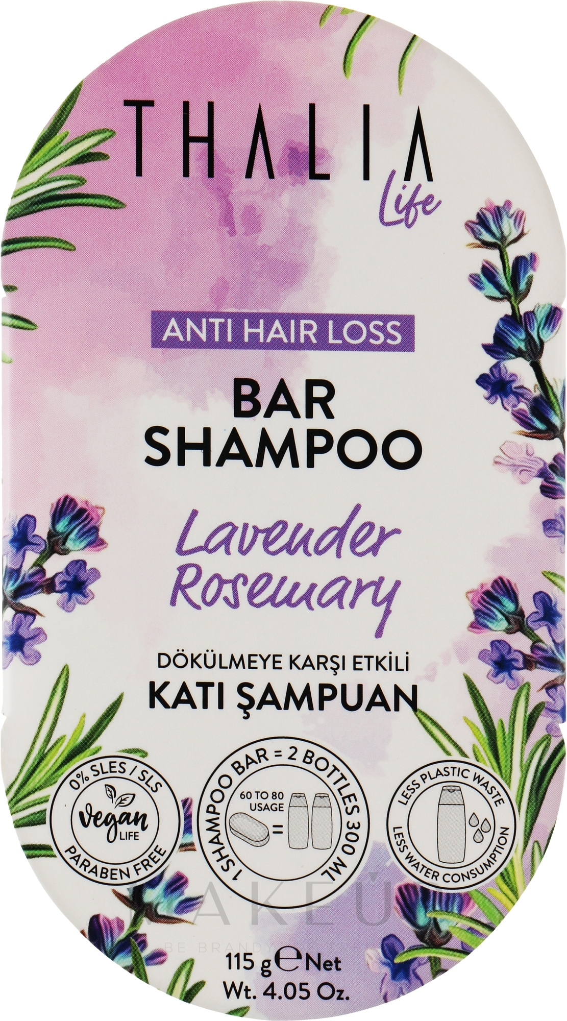 Festes Shampoo gegen Haarausfall mit Lavendel und Rosmarin - Thalia Life Bar Shampoo — Bild 115 g