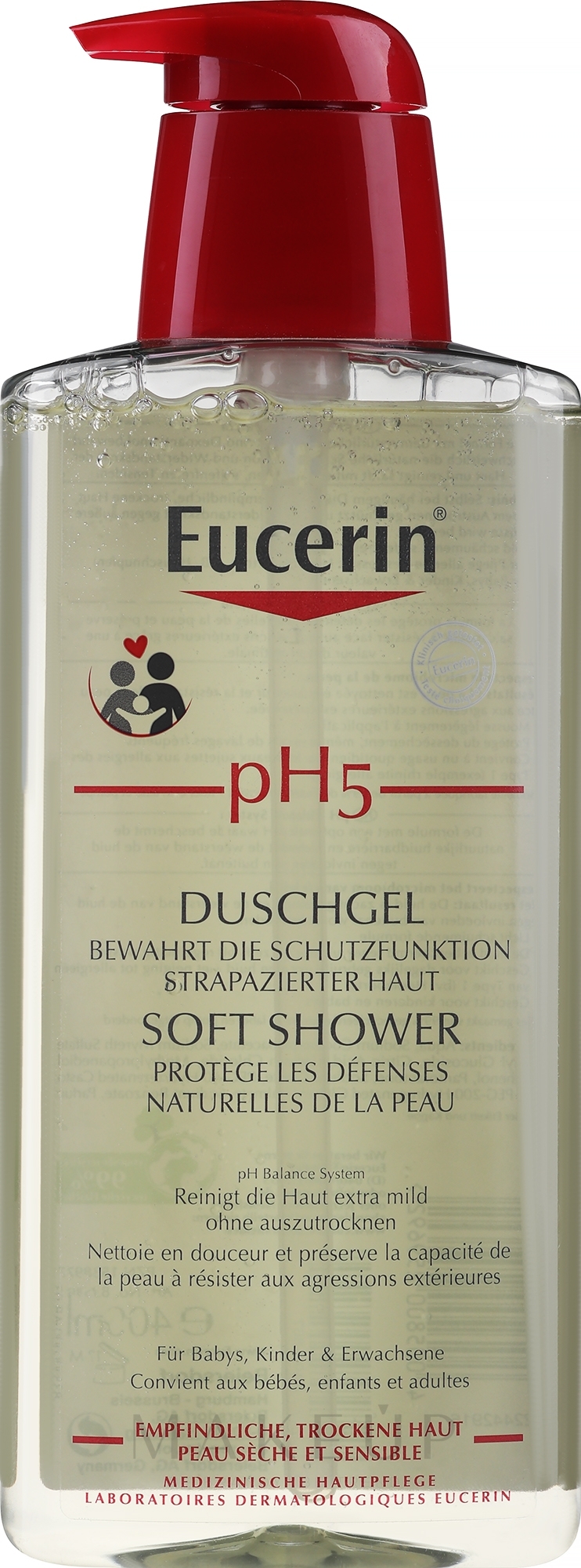 Mildes Duschgel für empfindliche und strapazierte Haut mit Dexpanthenol - Eucerin pH5 Shower Gel — Bild 400 ml