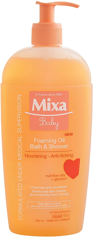 Pflegendes reinigendes und schäumendes Bade- und Duschöl für Babys gegen Juckereiz - Mixa Baby Foaming Oil Bath & Shower — Bild N1