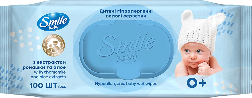 Feuchtigkeitsspendende Baby-Feuchttücher mit Kamillenextrakt und Aloe 100 St. - Smile Ukraine Baby Newborn — Bild N1
