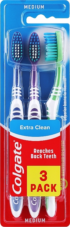 Zahnbürste mittel grün, lila, dunkelblau 3 St. - Colgate Extra Clean Medium — Bild N1