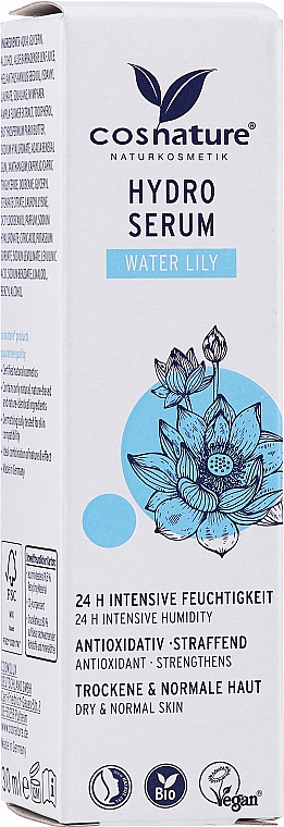 Straffendes und feuchtigkeitsspendendes Gesichtsserum für trockene und normale Haut mit Wasserlilie - Cosnature 24H Intensive serum — Bild N1