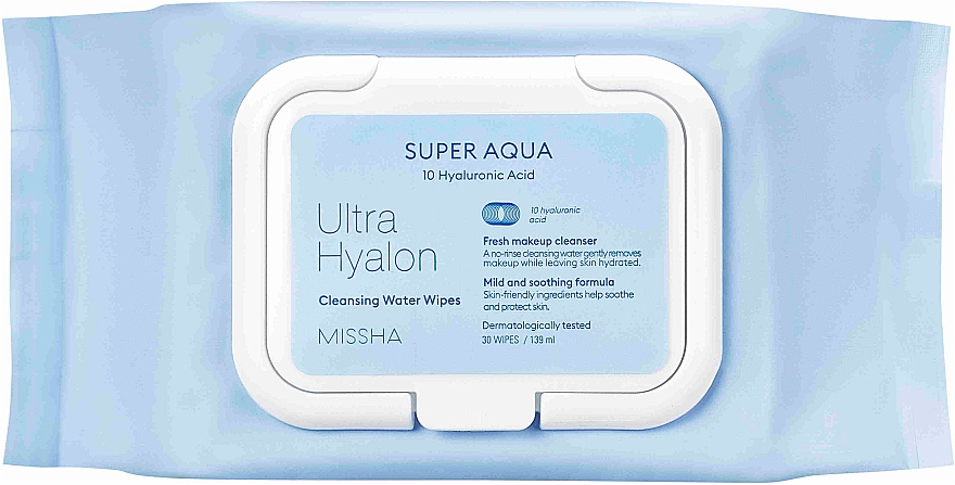 Feuchte Reinigungstücher zum Abschminken mit Hyaluronsäure - Missha Super Aqua Ultra Hyalron Cleansing Water Wipes — Bild N1