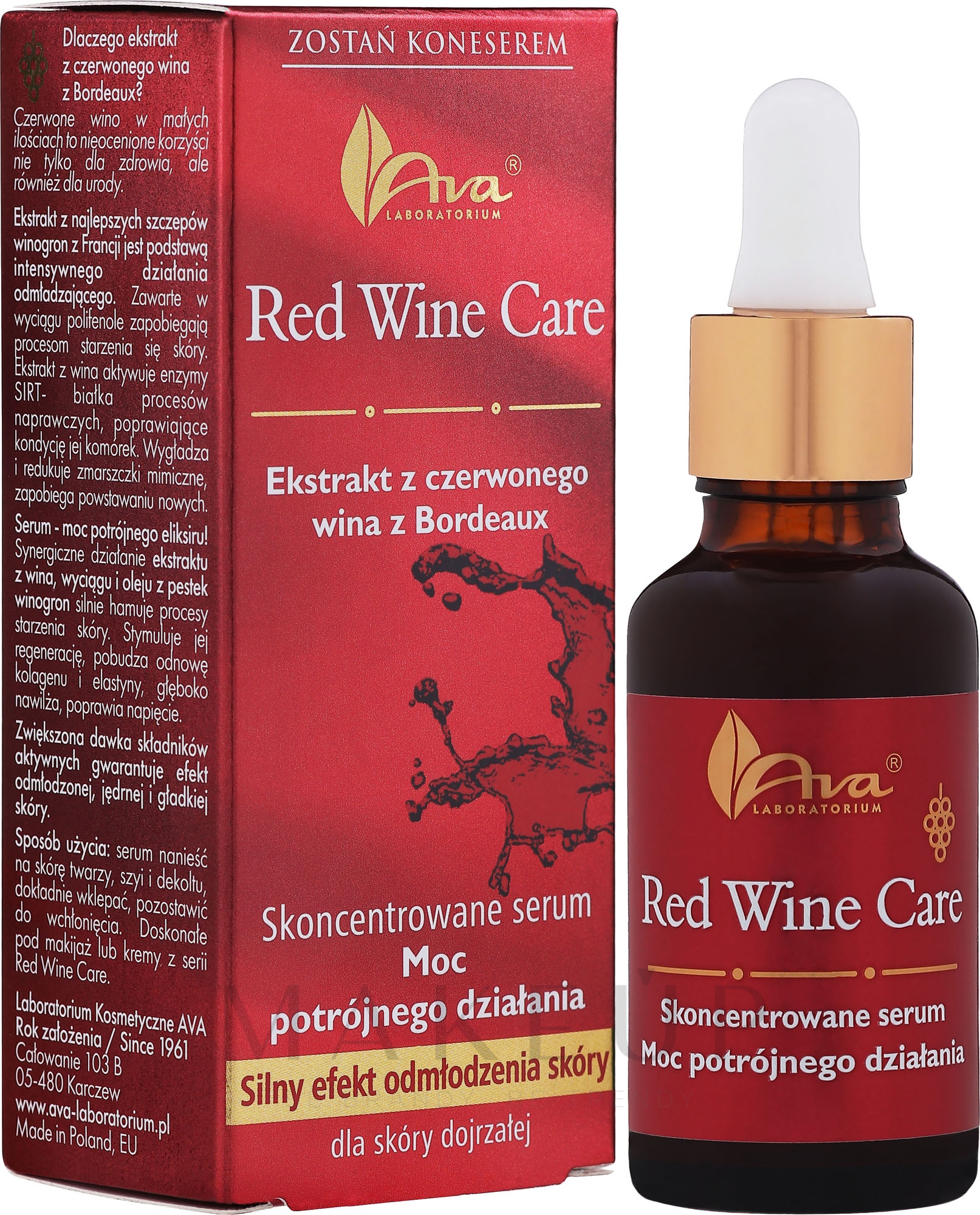 Intensiv verjüngendes konzentriertes Gesichtsserum mit Rotweinextrakt für reife Haut - AVA Laboratorium Red Wine Care Concentrated Serum — Bild 30 ml