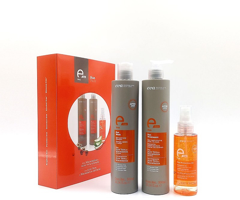 Haarpflegeset - Eva Professional E-Line Sun (Shampoo 300ml + Haarbehandlung 300ml + Haaröl 100ml) — Bild N1