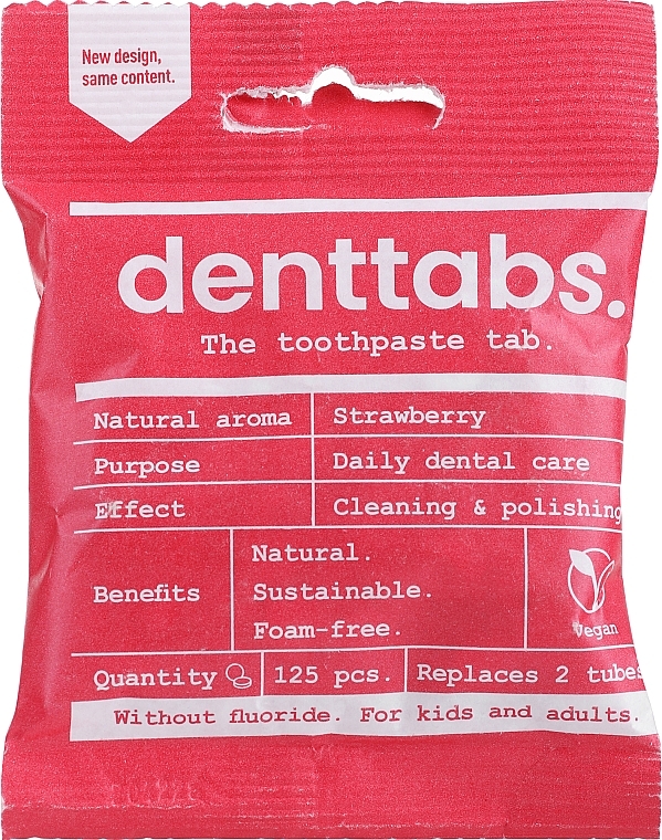 Zahnreinigungstabletten mit Erdbeere ohne Fluorid für Kinder - Denttabs Teeth Cleaning Tablets Kids Strawberry Fluoride Free — Bild N1