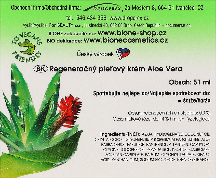 Regenerierende Gesichtscreme mit Aloe Vera - Bione Cosmetics Aloe Vera Regenerative Facial Cream — Bild N3