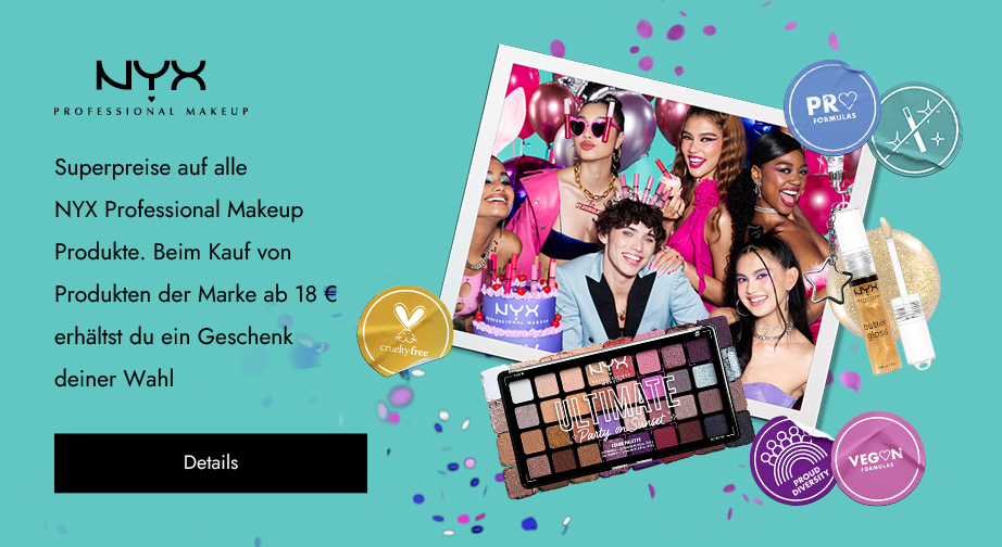 Superpreise auf alle NYX Professional Makeup Produkte. Beim Kauf von Produkten der Marke ab 18 € erhältst du ein Geschenk deiner Wahl