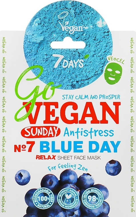 GESCHENK! Anti-Stress-Gesichtsmaske mit Blaubeerextrakt - 7 Days Go Vegan Sunday Blue Day  — Bild N1