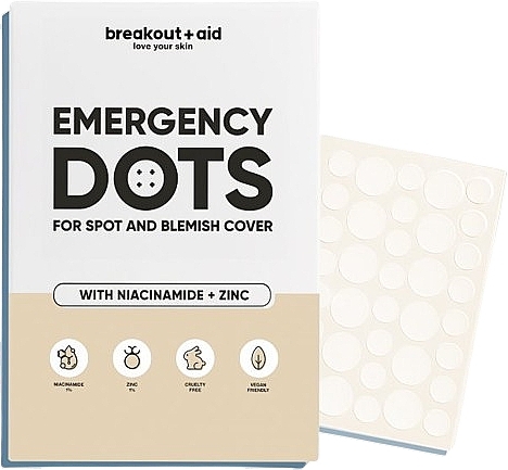 Breakout + Aid Emergency Dots For Spot And Blemish Cover - Aknepflaster mit Niacinamid und Zink  — Bild N1