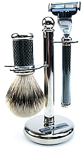 Düfte, Parfümerie und Kosmetik Set - Golddachs SilverTip Badger, Mach3 Chromed Black (sh/brush + razor + stand)