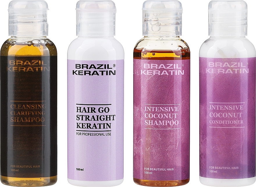Brazil Keratin Hair Go Straight Start Set (Shampoo 100ml + Haarkeratin 100ml + Shampoo 100ml + Conditioner 100ml) - Haarpflegeset — Bild N1