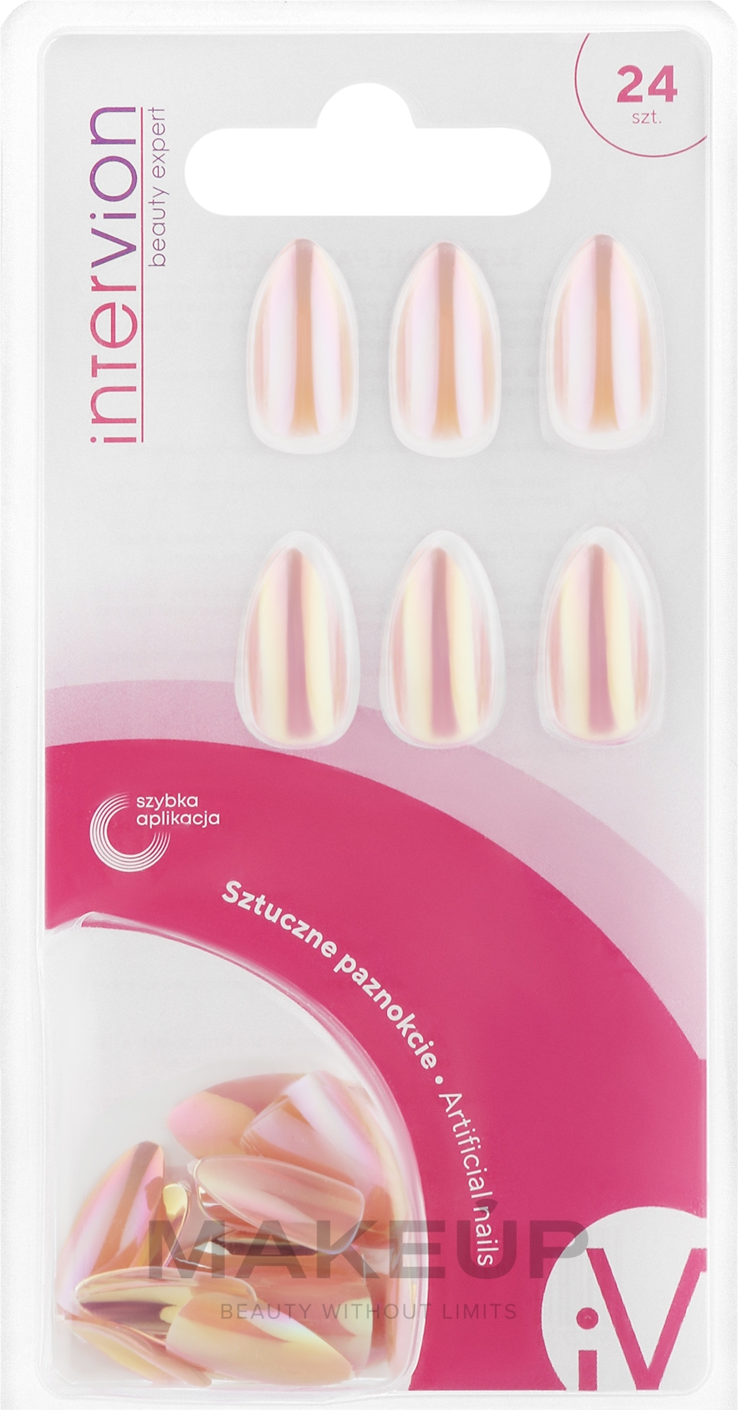 Set für künstliche Nägel Stilletto Light Pink Holo - Inter-Vion Artifical Nails — Bild 24 St.