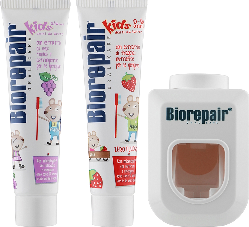 Zahnpflegeset für Kinder - Biorepair (Fluoridfreie Kinderzahnpasta 0-6 Jahre 2x50ml + Zahnpastaspender 1St.) — Bild N2