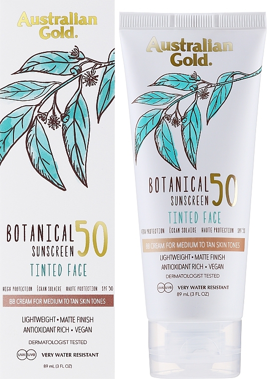 Wasserfeste BB Sonnenschutzcreme SPF 50 - Australian Gold Botanical Sunscreen Tinted Face BB Cream SPF 50 — Foto N2