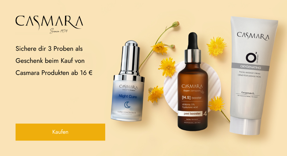 Beim Kauf von Casmara Produkten ab 16 € erhältst du 3 Proben deiner Wahl als Geschenk