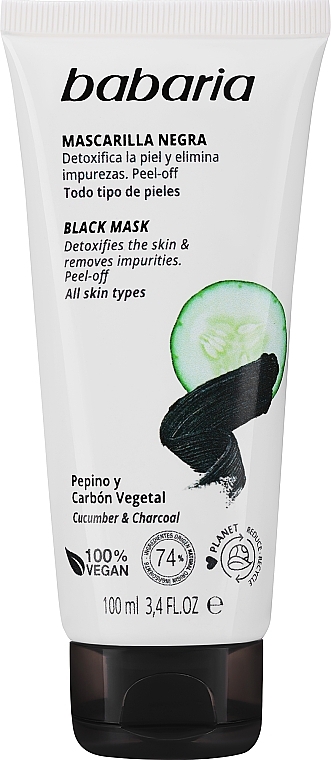 Schwarze Peel-Off Maske mit aktivierter Bambuskohle "T-Zone" - Babaria Detoxifying Black Mask — Bild N1