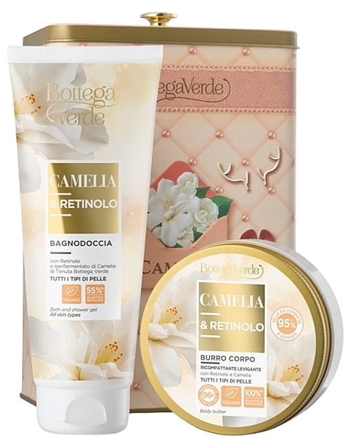 Set - Bottega Verde Camellia And Retinol Gift Set (sh/gel/200ml + b/butter/150ml + metal/box/1pc) — Bild N1