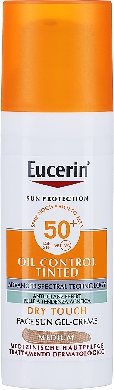 Gelcreme mit Sonnenschutz für das Gesicht - Eucerin Oil Control Tinted Dry Touch Face Sun Gel-Cream Medium SPF50+  — Bild N2