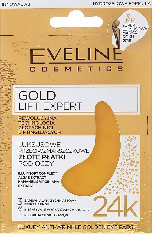 3in1 Anti-Falten Augenpads mit Algen- und Hamamelisextrakt - Eveline Cosmetics Gold Lift Expert Luxury Antiwrinkle Golden Eye Pads — Bild N1