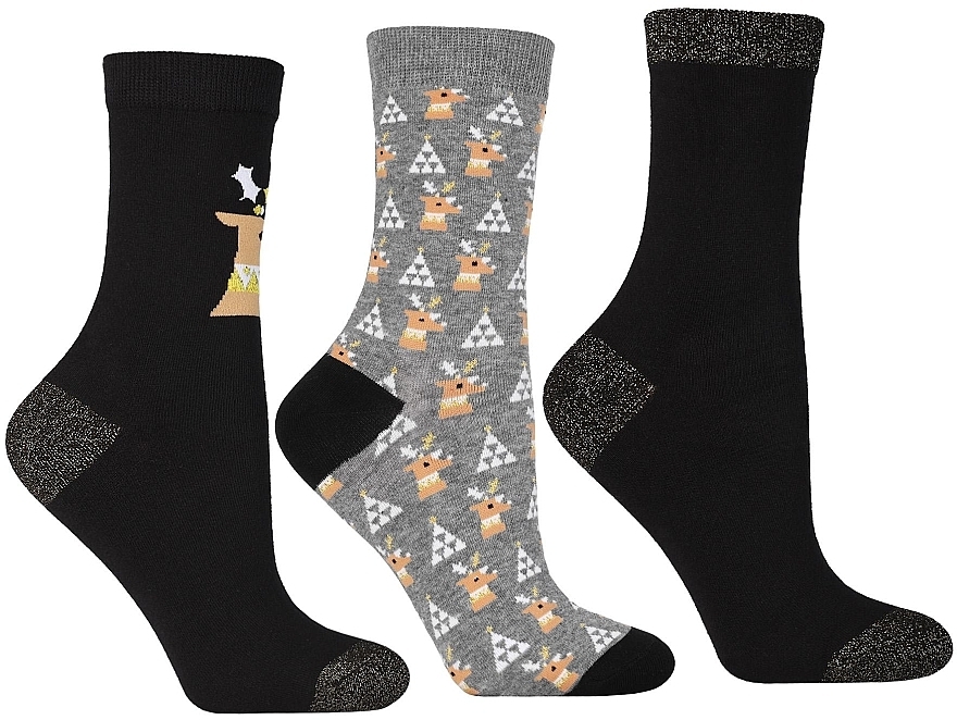 Damensocken mit Weihnachts-Hirsch-Muster, CSLS250-018, schwarz mit Hirsch - Moraj — Bild N4