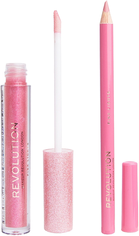 Lippen-Make-up-Set - Makeup Revolution Shimmer Lip Kit Pink Lights (Lipgloss 3ml + Lippenkonturenstift 0,8g) — Bild N2