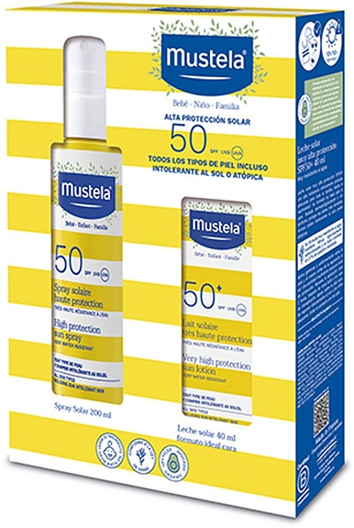 Körperpflegeset mit Sonnenschutz - Mustela Bebe Sun Protection SPF50 (Körperspray 200ml + Körpermilch 40ml) — Bild N1