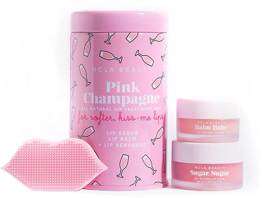 Set Pink Champagner - NCLA Beauty Pink Champagne (l/balm/10ml + l/scrub/15ml + scrubber) — Bild N1