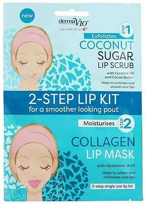 Exfolierendes und feuchtigkeitsspendendes Lippenpflegeset mit Kokosöl und Hyaluronsäure - Derma V10 2 Step Lip Treatment Kit Coconut — Bild N1