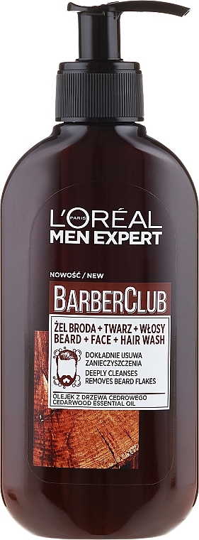 3in1 Waschgel für Bart, Gesicht und Haar mit Zedernholzöl - L'Oreal Paris Men Expert Barber Club